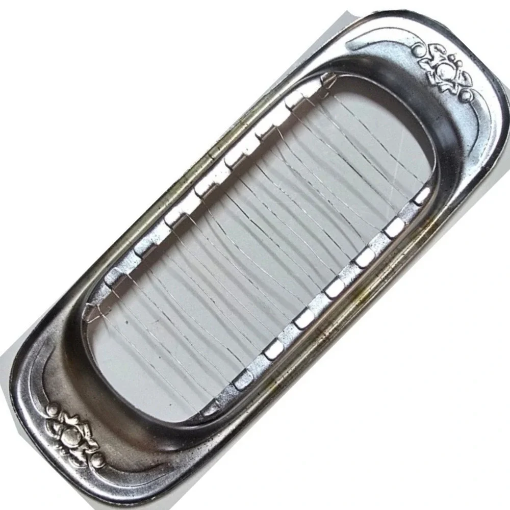 Vintage Silver Tone Aluminum Wire Butter Cheese Egg Slicer Floral Scroll MCM